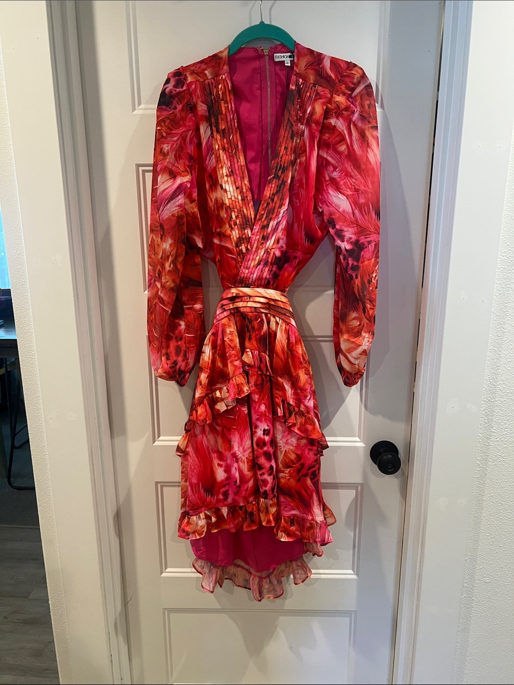 High-Low Floral Wrap Dress in Red & Pink